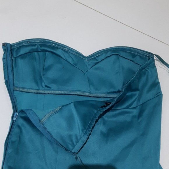 Vintage 90s Satin Turquoise Sweetheart Mini Strapless Dress - Picture 8 of 8